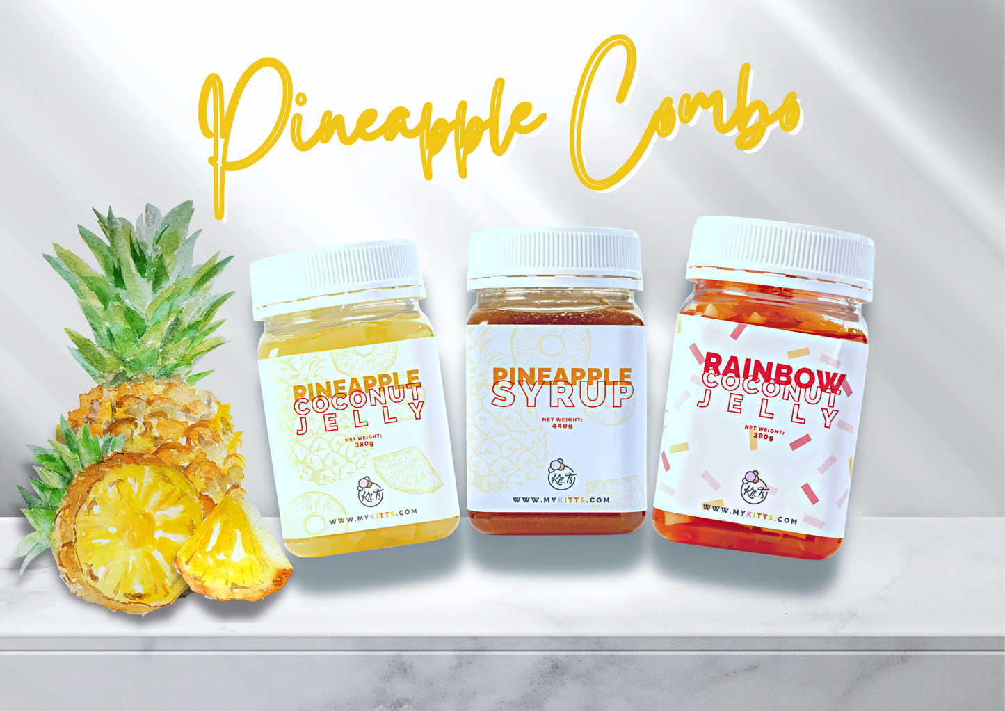 Pineapple Trio - (Syrup | Coconut Jelly | White Agar Pearls or Rainbow Jelly)