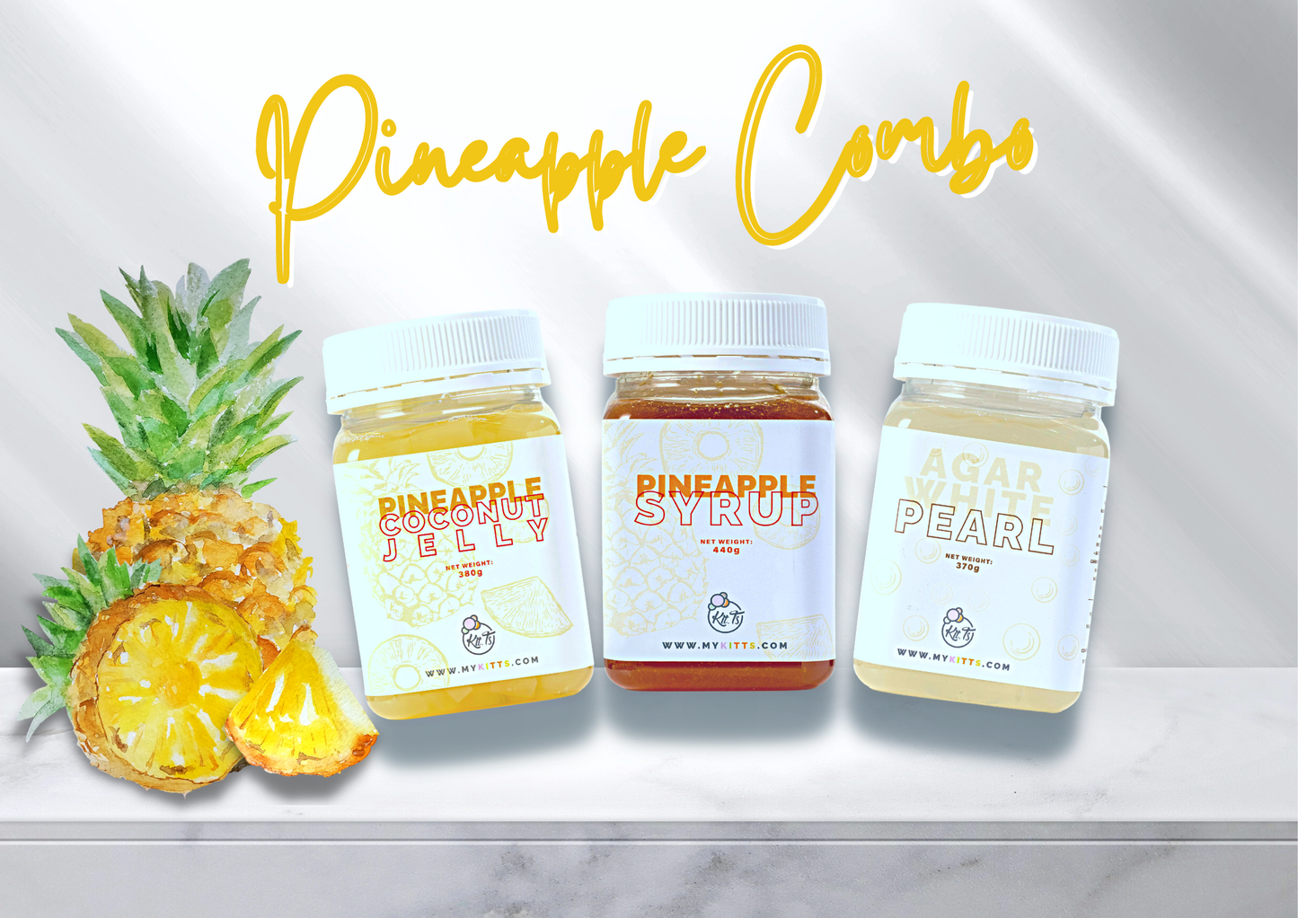 Pineapple Trio - (Syrup | Coconut Jelly | White Agar Pearls or Rainbow Jelly)