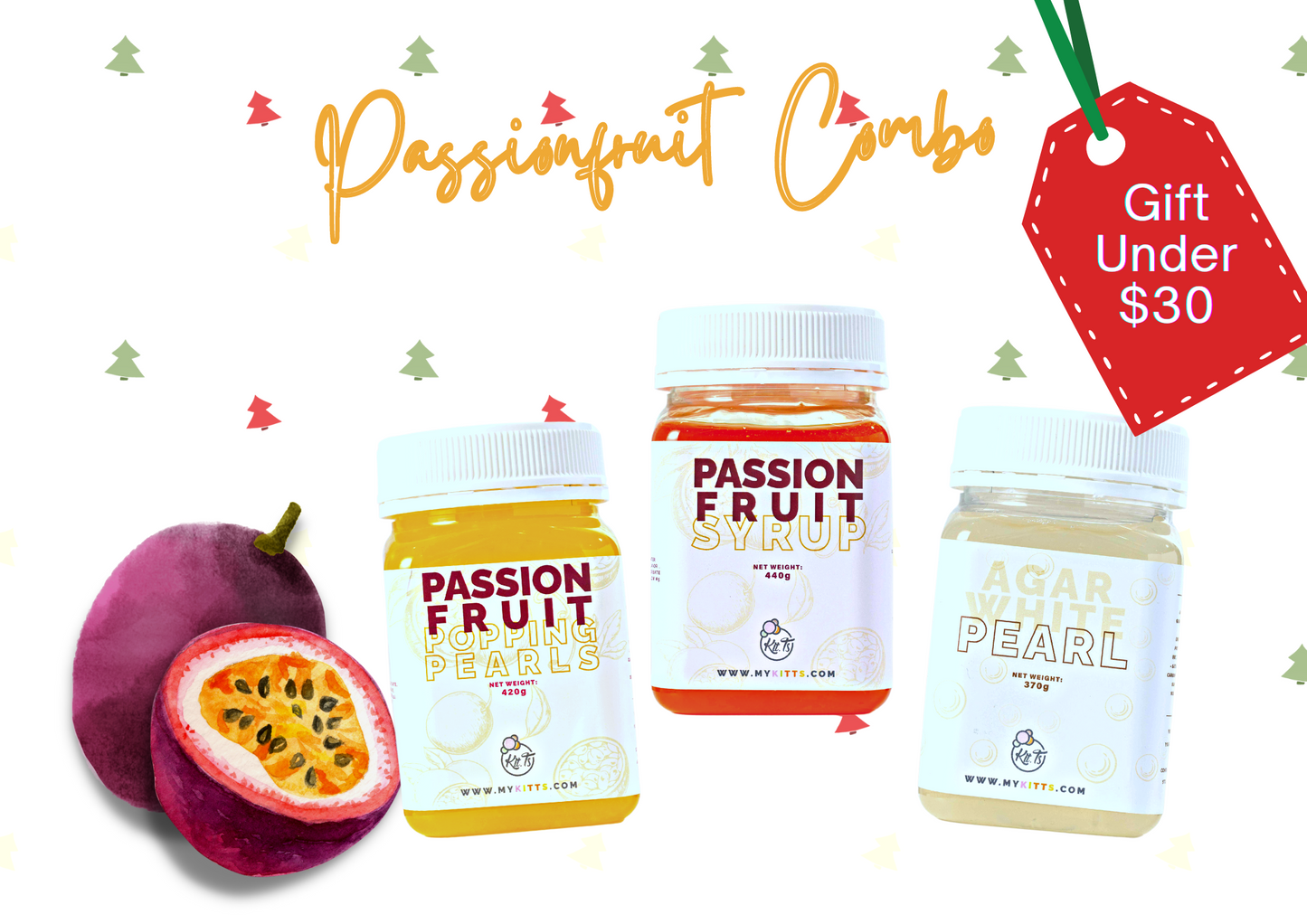 Passionfruit Trio - (Syrup | Popping Pearls | White Agar Pearls or Rainbow Jelly)